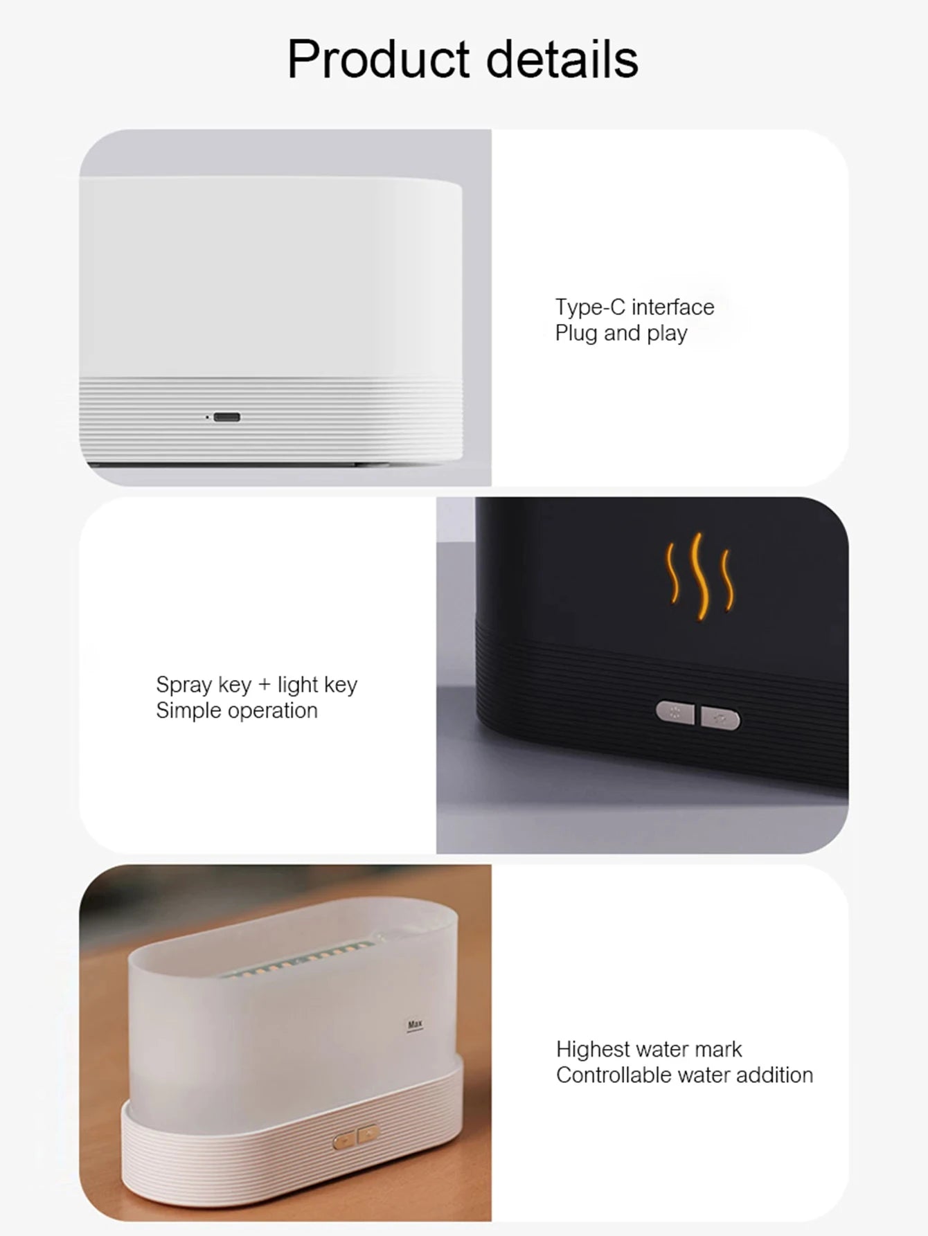 Vissko Aroma Flame Diffuser 180ML with Night Light Clean Vanilla Store