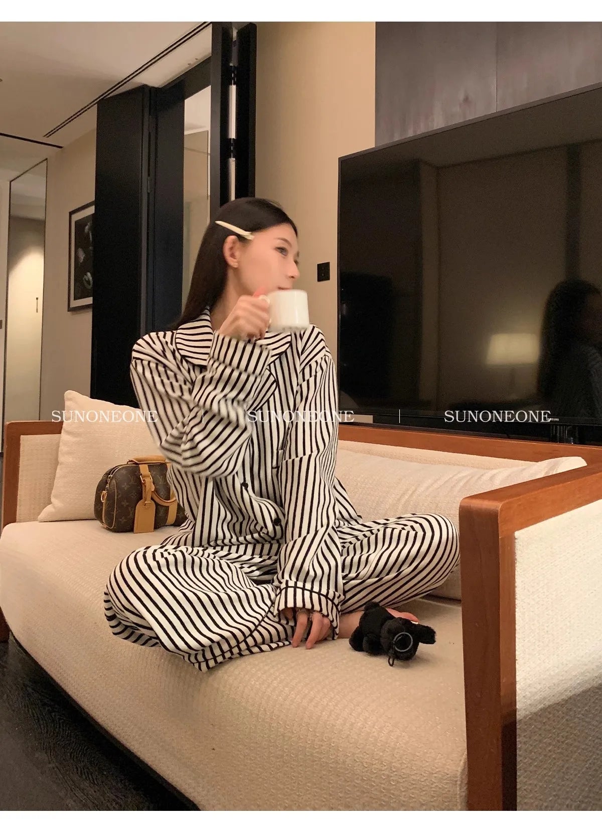 Luxury Striped Cotton Pajamas Women's Wide Leg Set Clean Vanilla Store