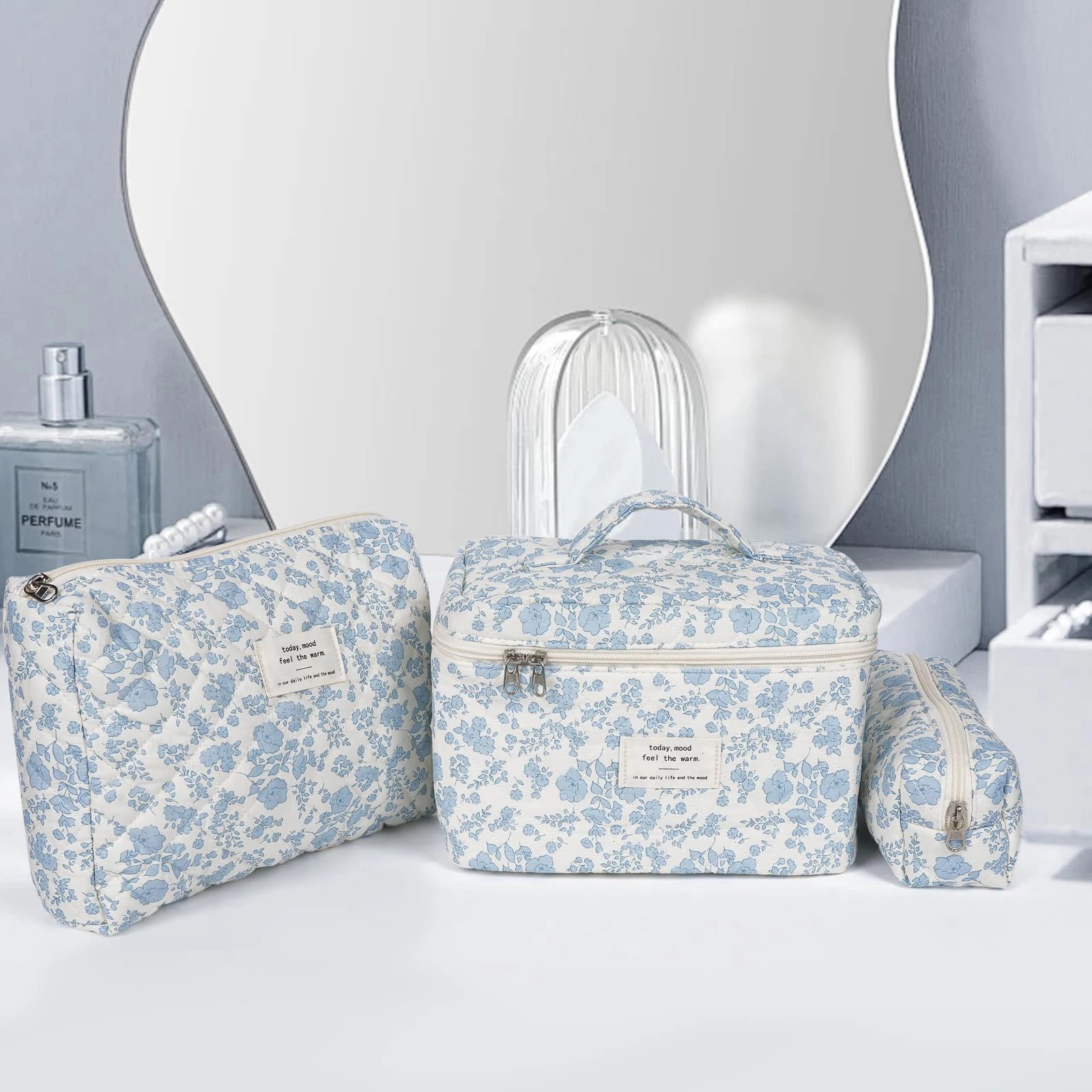 Cute Quilted Cotton Makeup Bag for Women Clean Vanilla Store