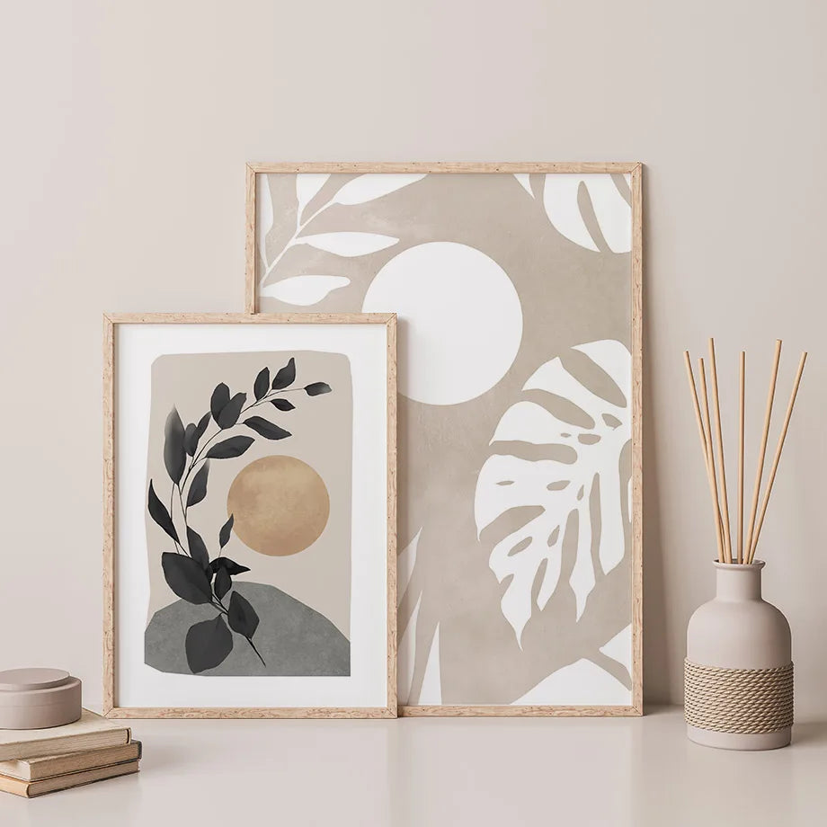 Bohemian Sun Leaf Geometry Canvas Prints - Set of 2 Clean Vanilla Store