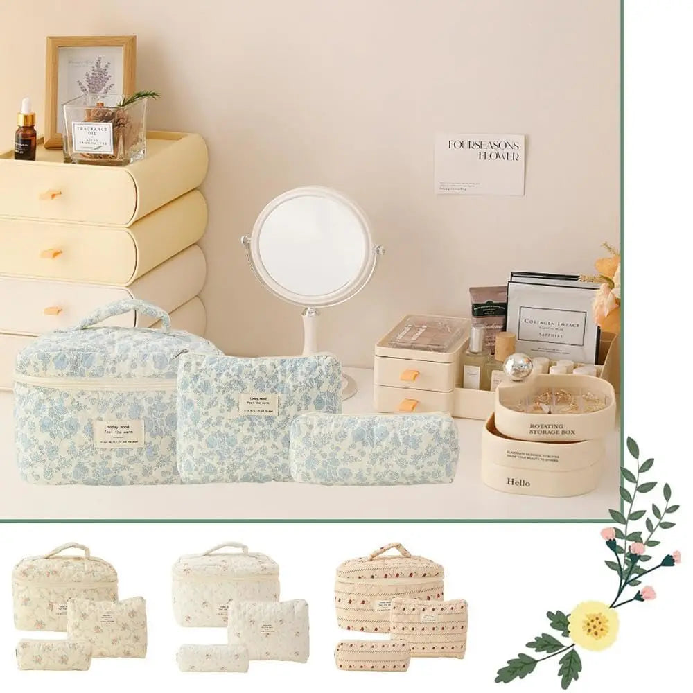 Cute Quilted Cotton Makeup Bag for Women Clean Vanilla Store