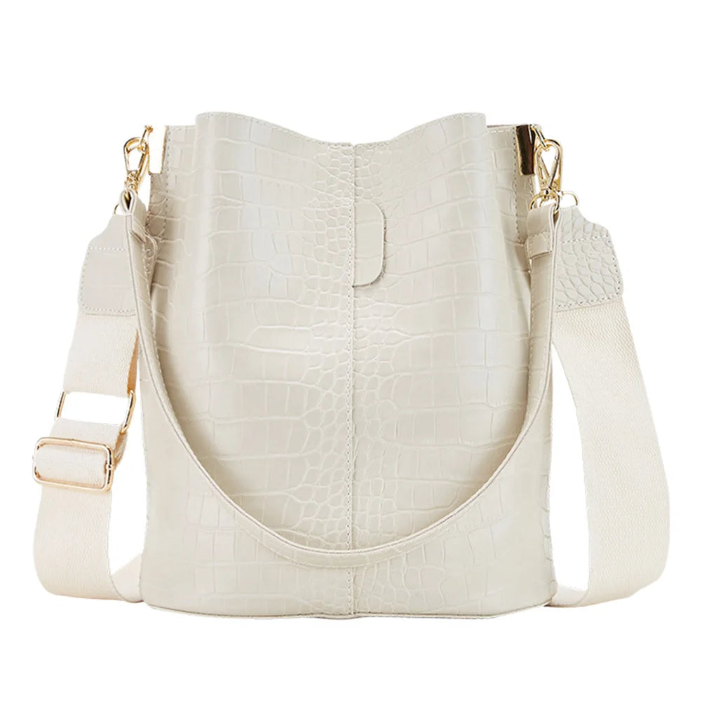 Large-Capacity Crocodile Pattern Leather Crossbody Bag Clean Vanilla Store