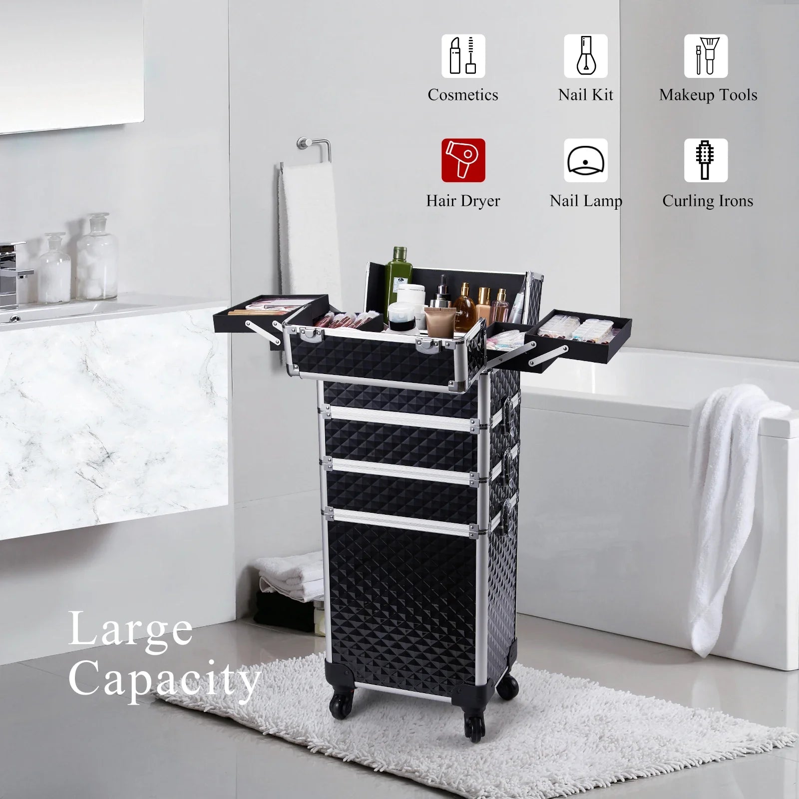 Detachable 4 in 1 Makeup Trolley Case on Wheels Clean Vanilla Store