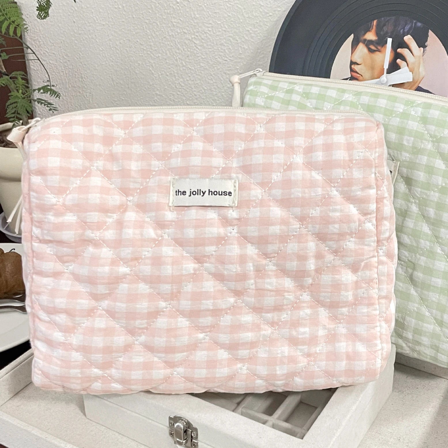 Quilted Cotton Retro Cherry Travel Cosmetic Bag Clean Vanilla Store