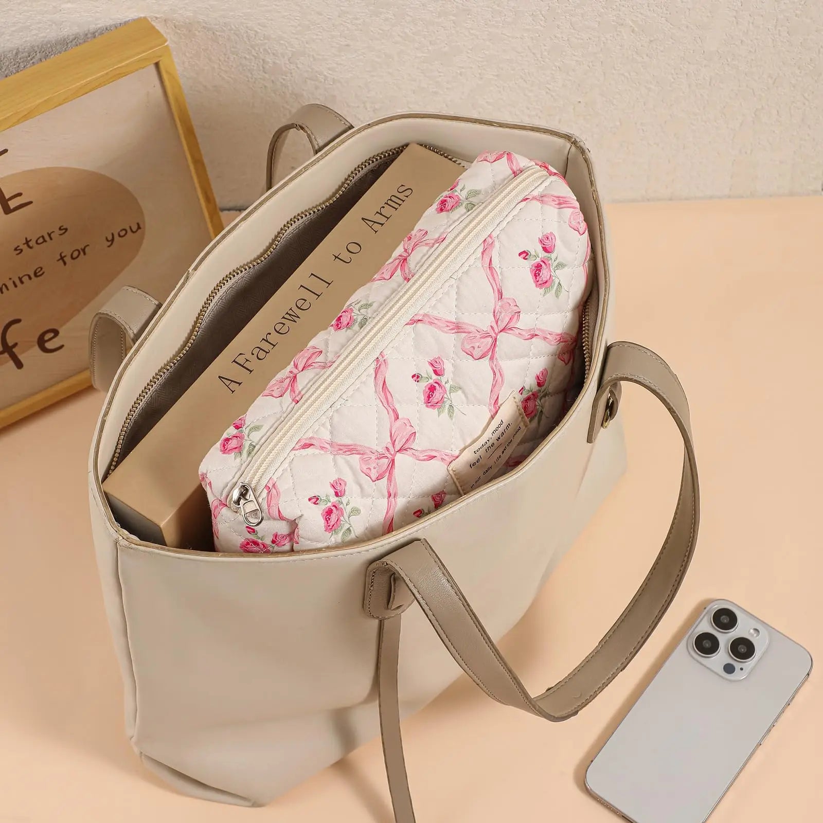 Cute Quilted Cotton Makeup Bag for Women Clean Vanilla Store