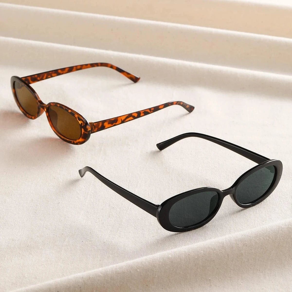 Stylish UV400 Vintage Oval Sunglasses for Women 2PCS Clean Vanilla Store