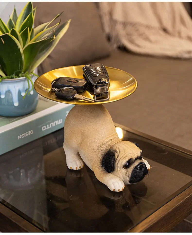 Creative Pug Statue Tray for Keys and Candy Clean Vanilla Store