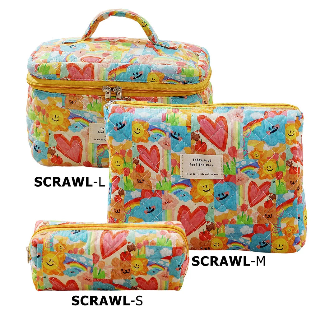 Cute Quilted Cotton Makeup Bag for Women Clean Vanilla Store