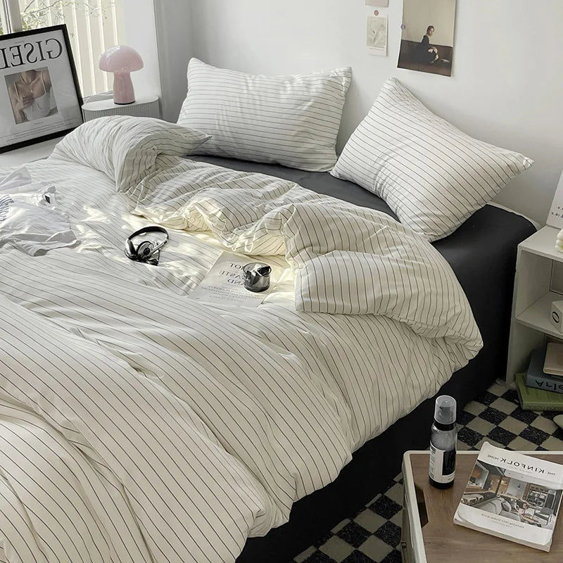 Striped Duvet Set with Pillows for Year-Round Comfort - 3 Piece Clean Vanilla Store