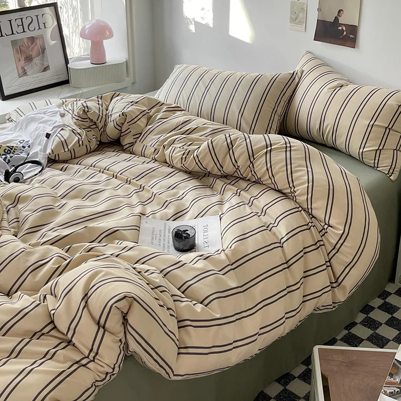 Striped Duvet Set with Pillows for Year-Round Comfort - 3 Piece Clean Vanilla Store