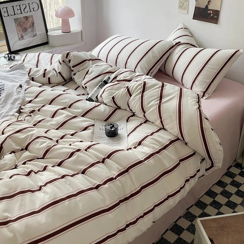 Striped Duvet Set with Pillows for Year-Round Comfort - 3 Piece Clean Vanilla Store