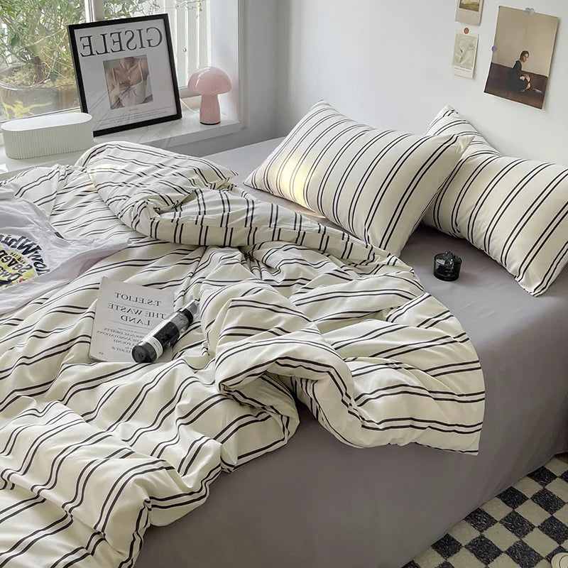 Striped Duvet Set with Pillows for Year-Round Comfort - 3 Piece Clean Vanilla Store
