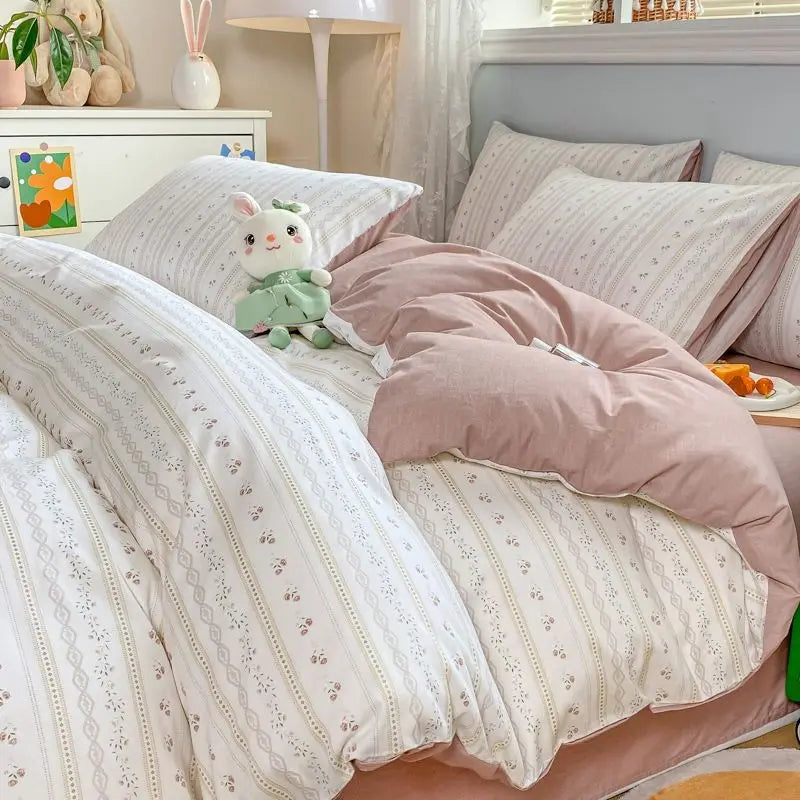 Fashion Plaid Bedding Set Brown Stripe Duvet Cover Queen Clean Vanilla Store
