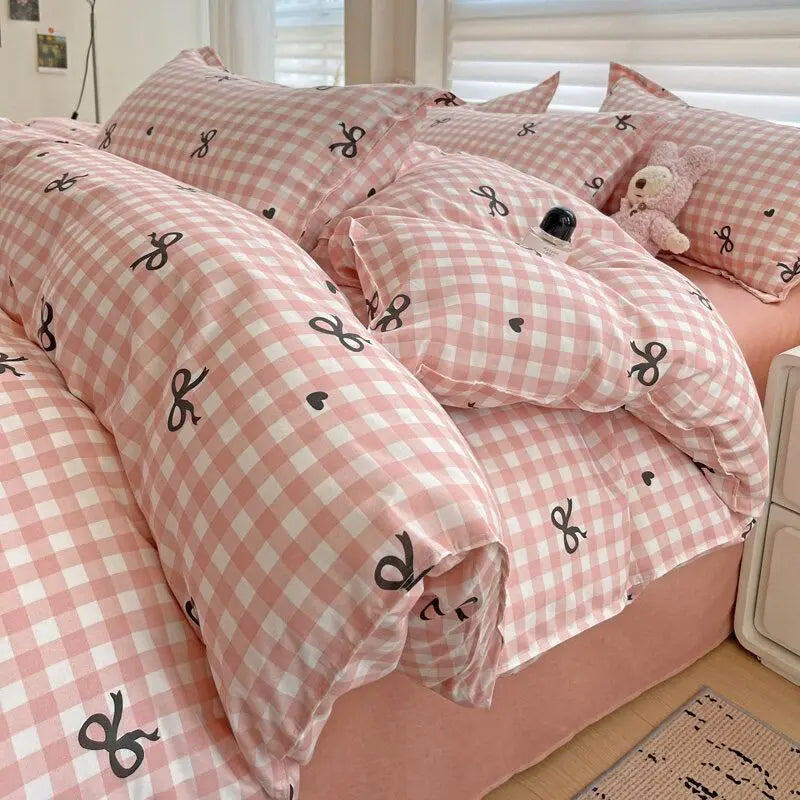 Fashion Plaid Bedding Set Brown Stripe Duvet Cover Queen Clean Vanilla Store