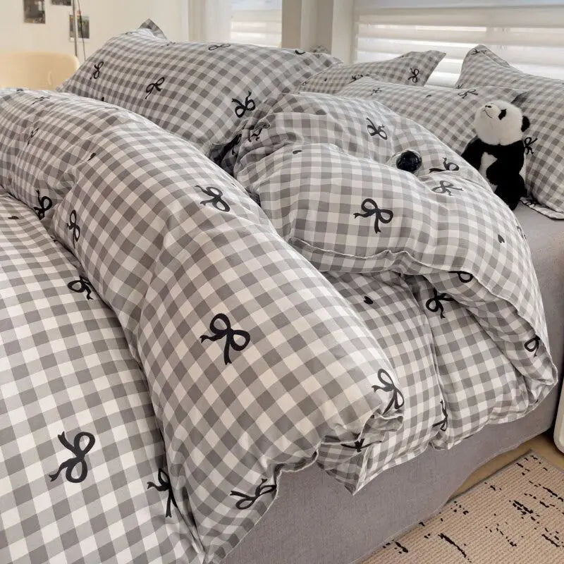 Fashion Plaid Bedding Set Brown Stripe Duvet Cover Queen Clean Vanilla Store