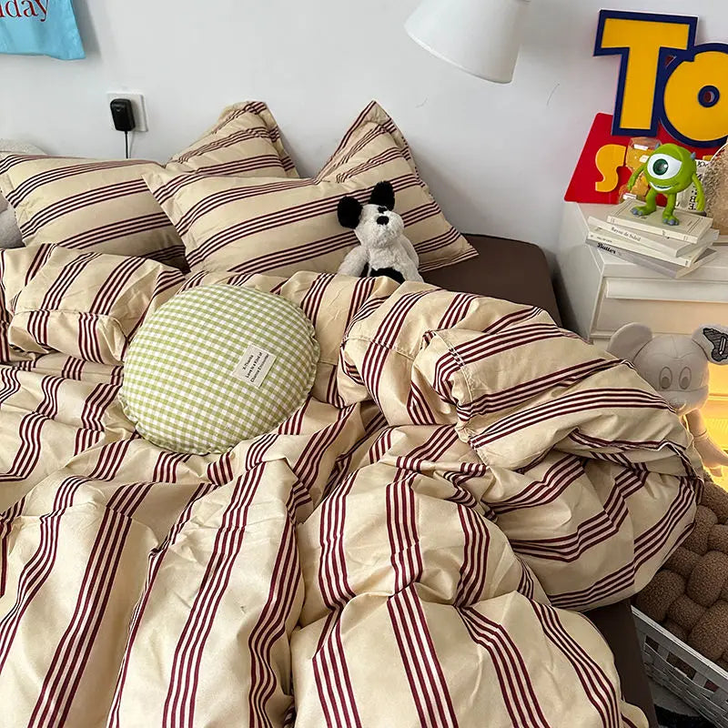 Fashion Plaid Bedding Set Brown Stripe Duvet Cover Queen Clean Vanilla Store