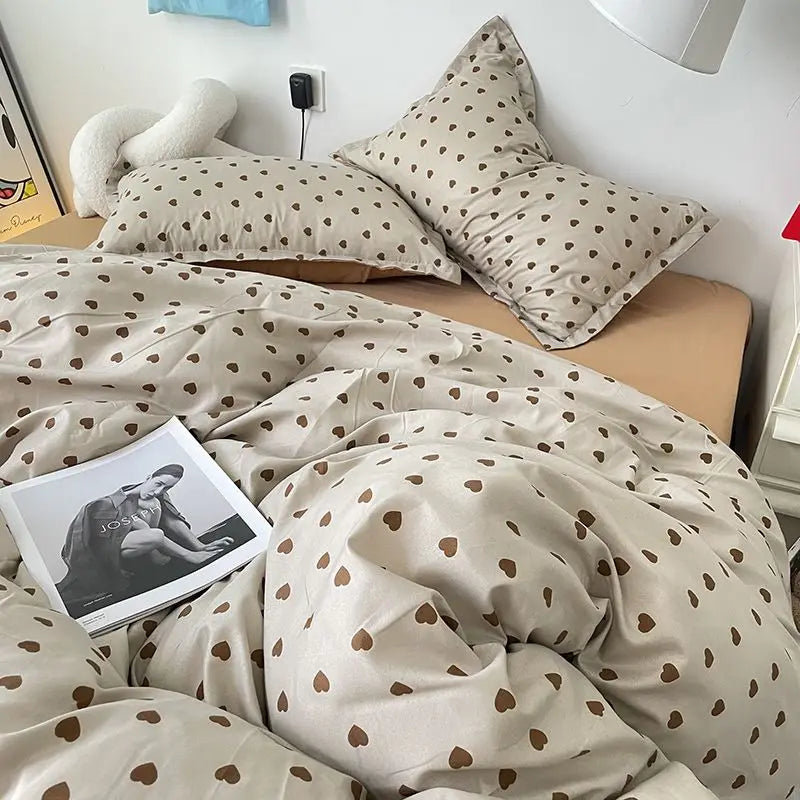 Fashion Plaid Bedding Set Brown Stripe Duvet Cover Queen Clean Vanilla Store