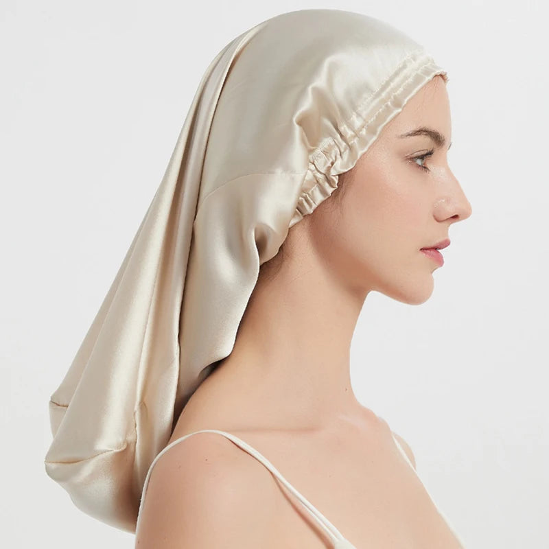 100% Mulberry Silk Long Hair Wrap Bonnet for Women Clean Vanilla Store