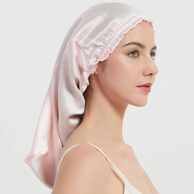 100% Mulberry Silk Long Hair Wrap Bonnet for Women Clean Vanilla Store