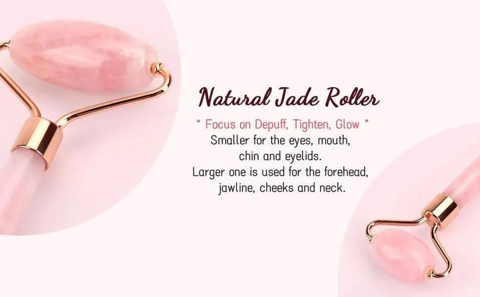 Natural Pink Rose Roller Gua Sha Set for Face Lifting Clean Vanilla Store