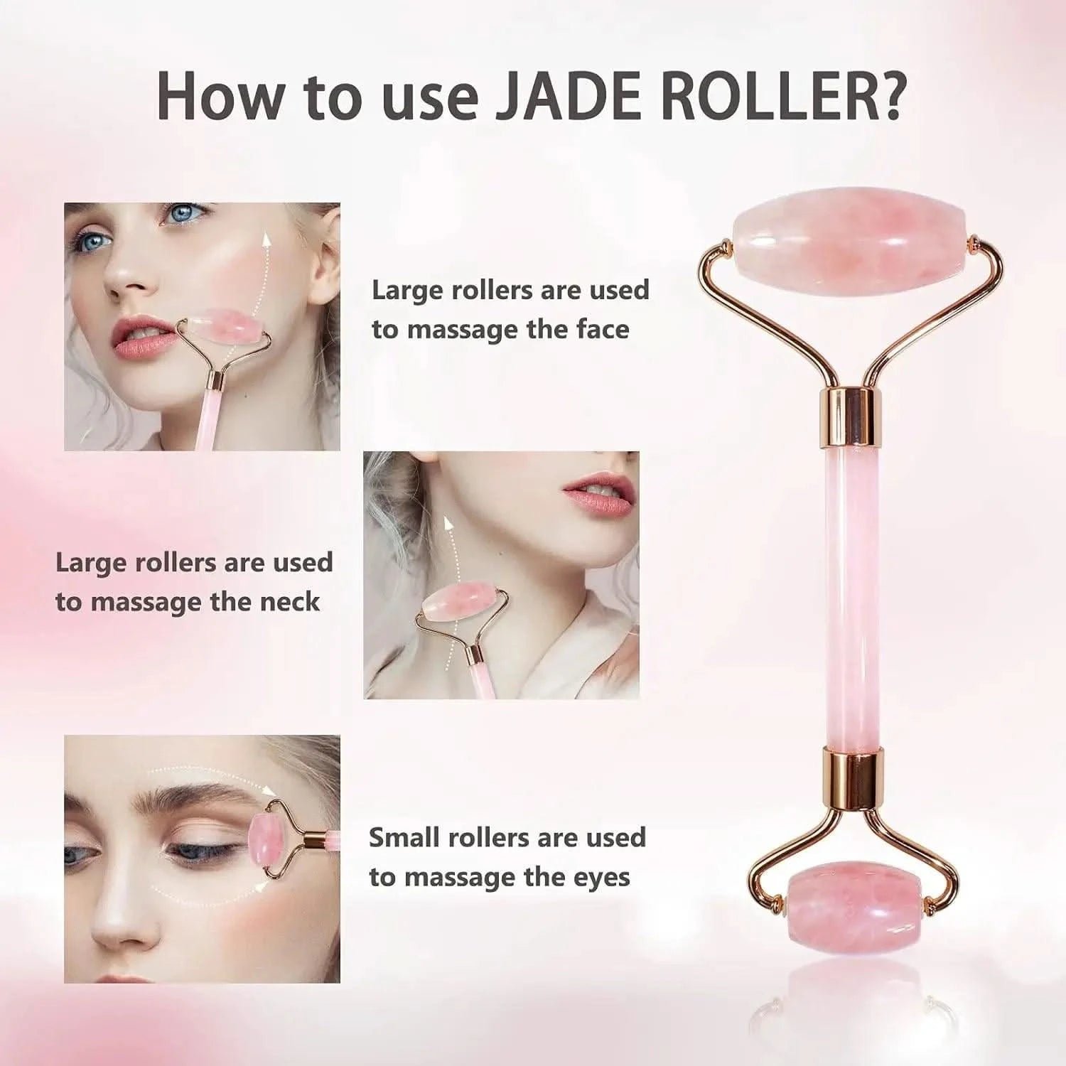 Natural Pink Rose Roller Gua Sha Set for Face Lifting Clean Vanilla Store