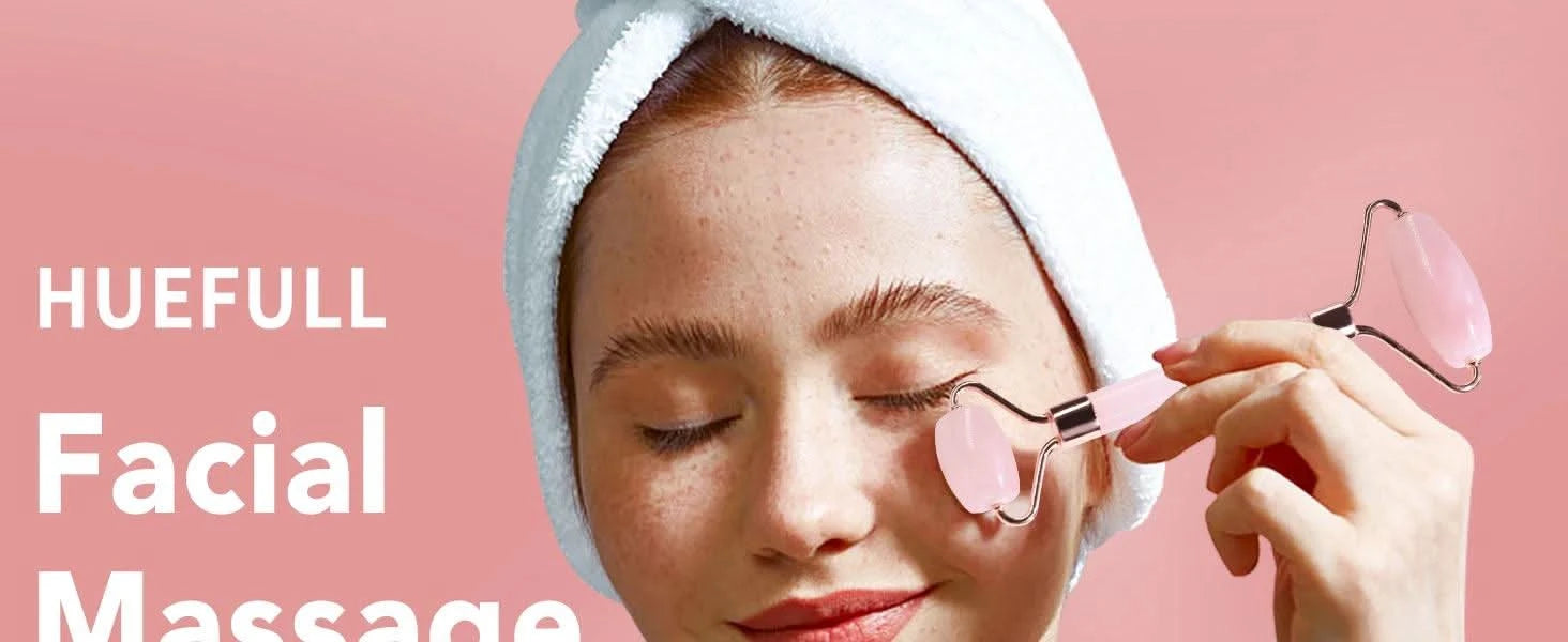 Natural Pink Rose Roller Gua Sha Set for Face Lifting Clean Vanilla Store