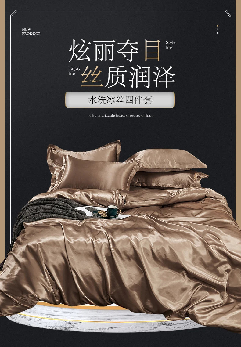 Solid Satin Bedding Set - Luxurious Sleep Experience Clean Vanilla Store