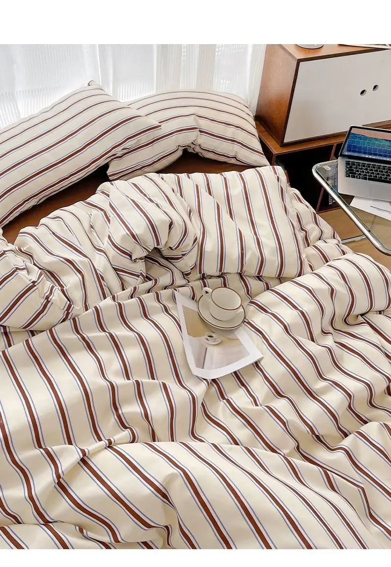 Classic Style Striped Duvet Cover Set - 3pcs Clean Vanilla Store