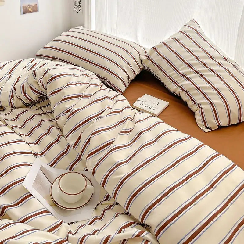 Classic Style Striped Duvet Cover Set - 3pcs Clean Vanilla Store