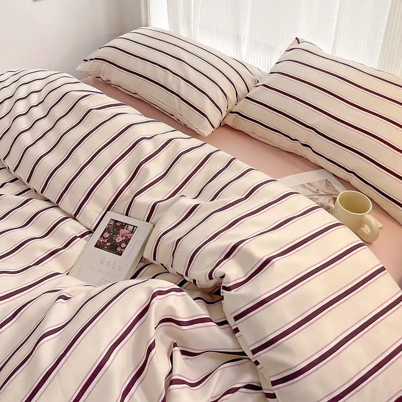 Classic Style Striped Duvet Cover Set - 3pcs Clean Vanilla Store