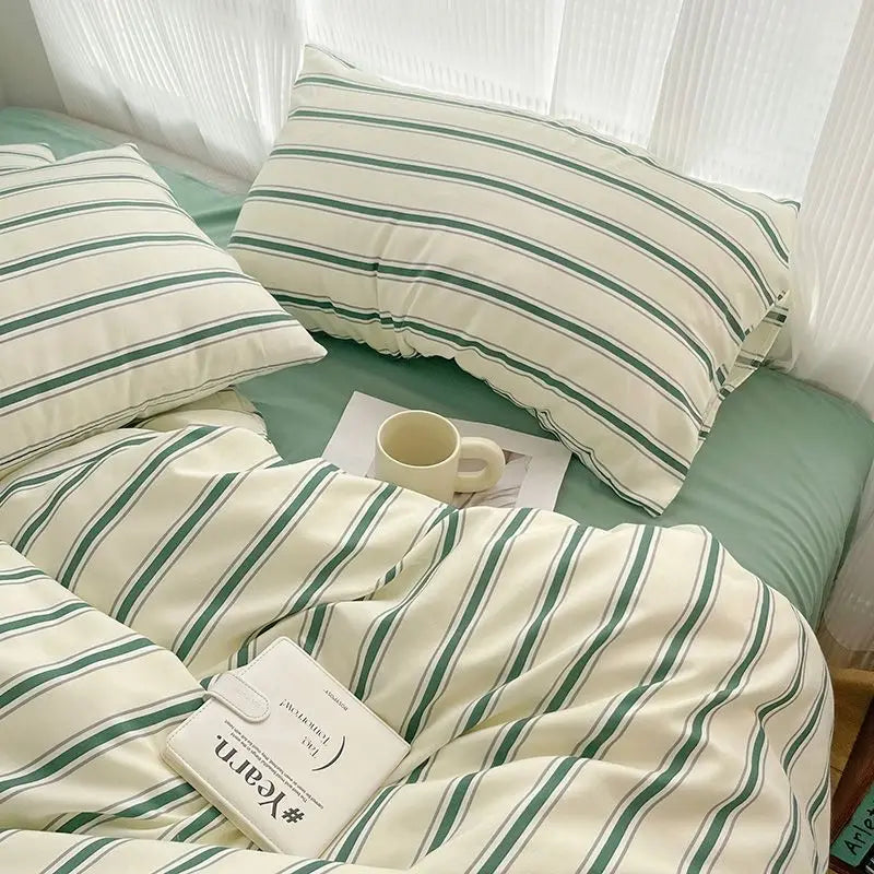 Classic Style Striped Duvet Cover Set - 3pcs Clean Vanilla Store