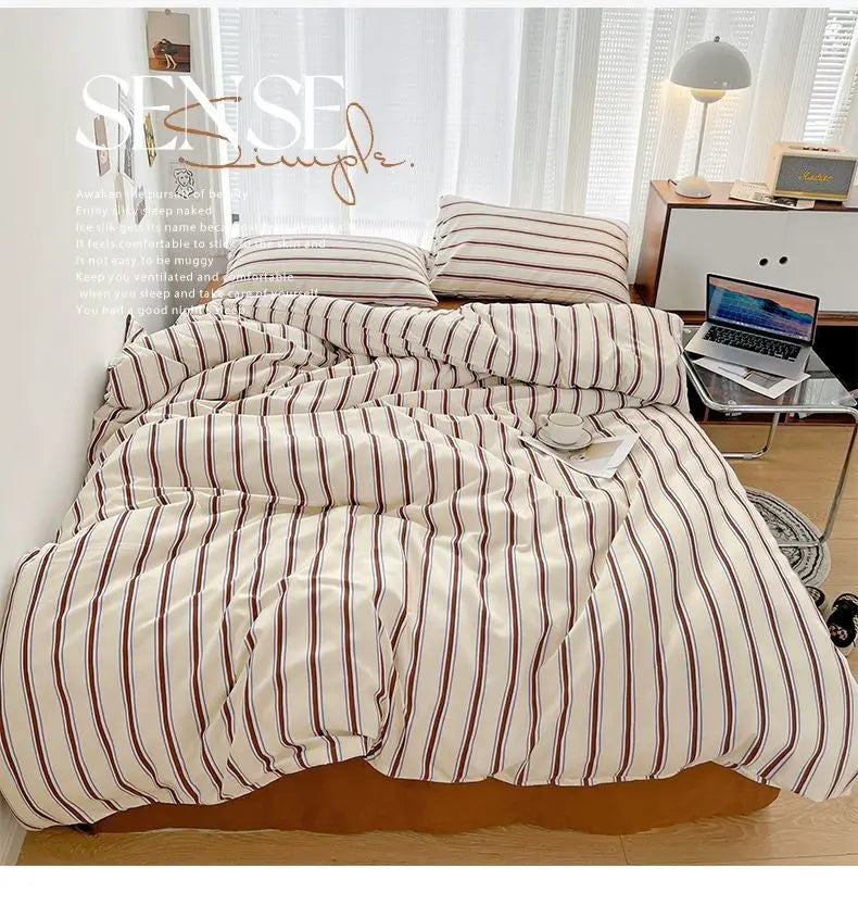 Classic Style Striped Duvet Cover Set - 3pcs Clean Vanilla Store
