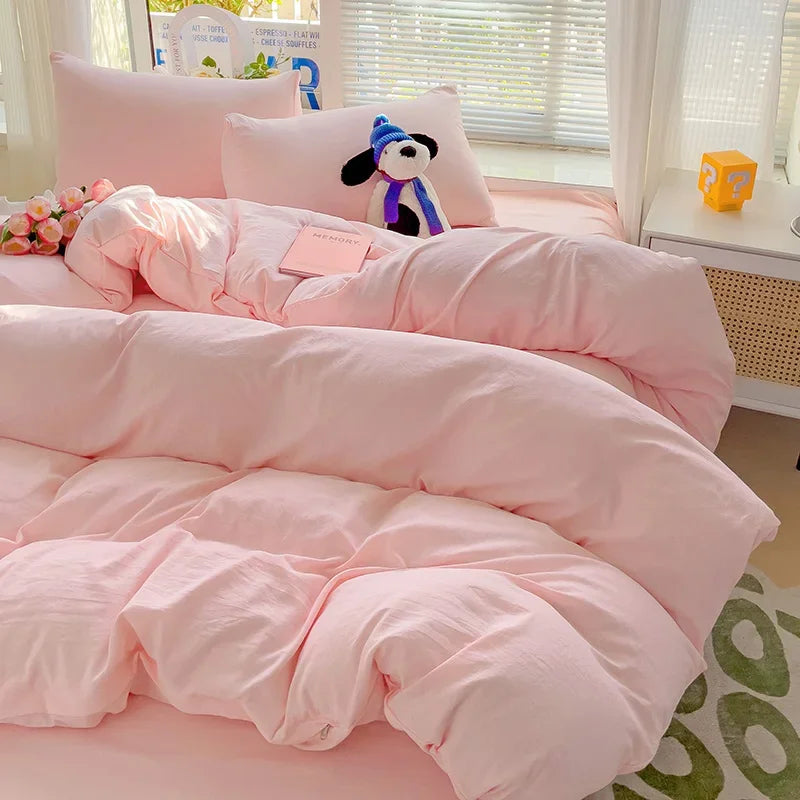 Soft Pastel Cotton Bedding Set 4pcs with Sheet Clean Vanilla Store