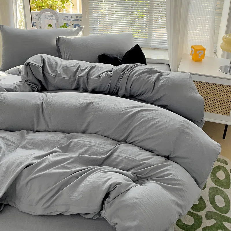 Soft Pastel Cotton Bedding Set 4pcs with Sheet Clean Vanilla Store