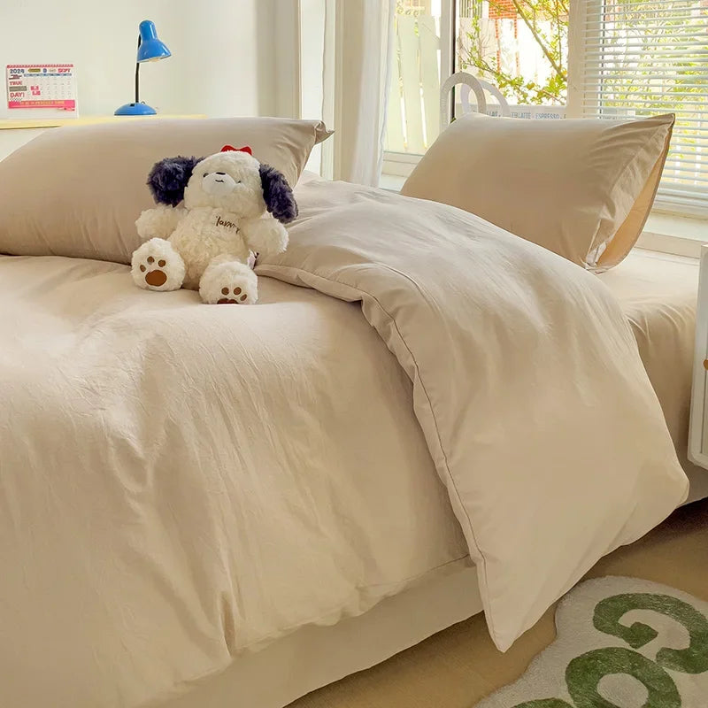 Soft Pastel Cotton Bedding Set 4pcs with Sheet Clean Vanilla Store
