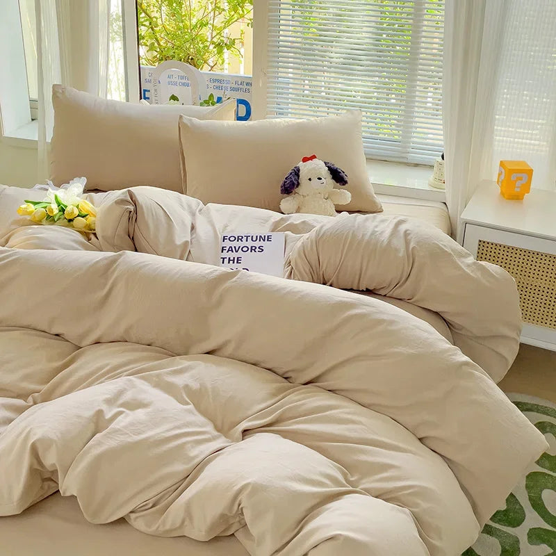 Soft Pastel Cotton Bedding Set 4pcs with Sheet Clean Vanilla Store