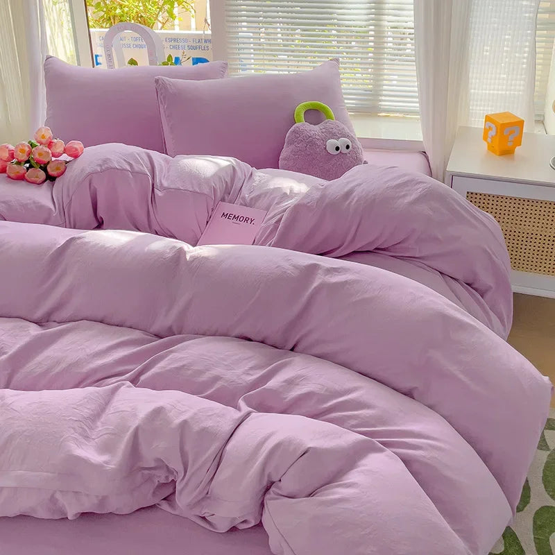 Soft Pastel Cotton Bedding Set 4pcs with Sheet Clean Vanilla Store