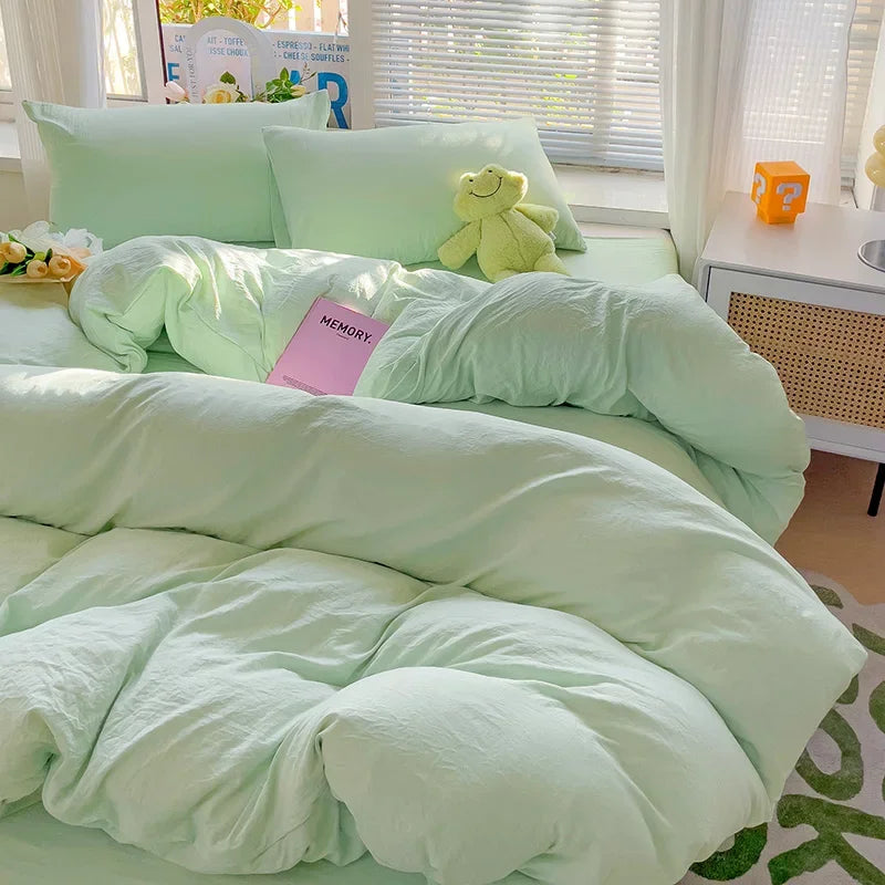Soft Pastel Cotton Bedding Set 4pcs with Sheet Clean Vanilla Store
