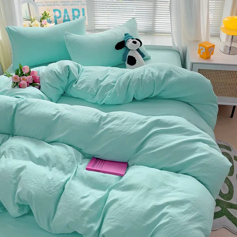 Soft Pastel Cotton Bedding Set 4pcs with Sheet Clean Vanilla Store