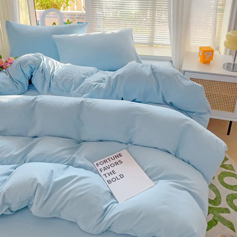 Soft Pastel Cotton Bedding Set 4pcs with Sheet Clean Vanilla Store