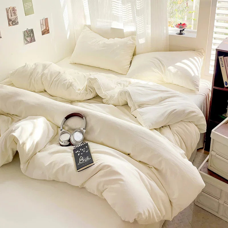 Soft Pastel Cotton Bedding Set 4pcs with Sheet Clean Vanilla Store