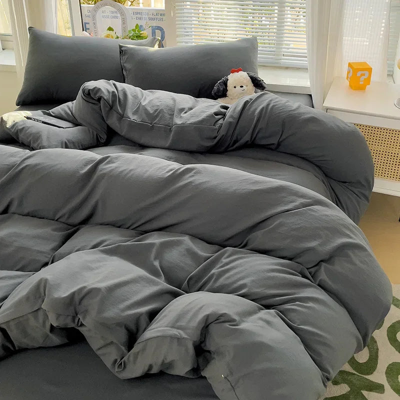 Soft Pastel Cotton Bedding Set 4pcs with Sheet Clean Vanilla Store