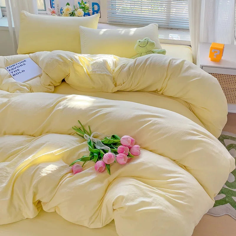Soft Pastel Cotton Bedding Set 4pcs with Sheet Clean Vanilla Store