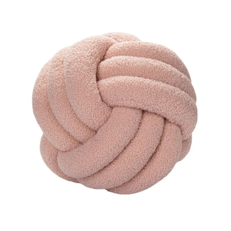 Hand-Knotted Ball Throw Pillow Cushion in Soft Lamb Fleece Clean Vanilla Store