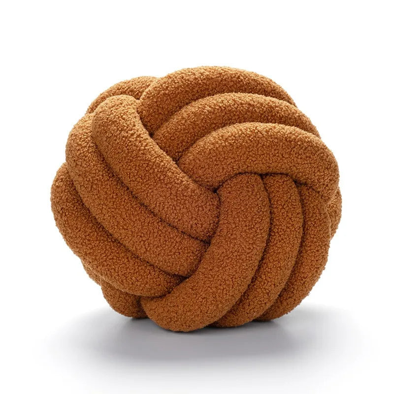 Hand-Knotted Ball Throw Pillow Cushion in Soft Lamb Fleece Clean Vanilla Store