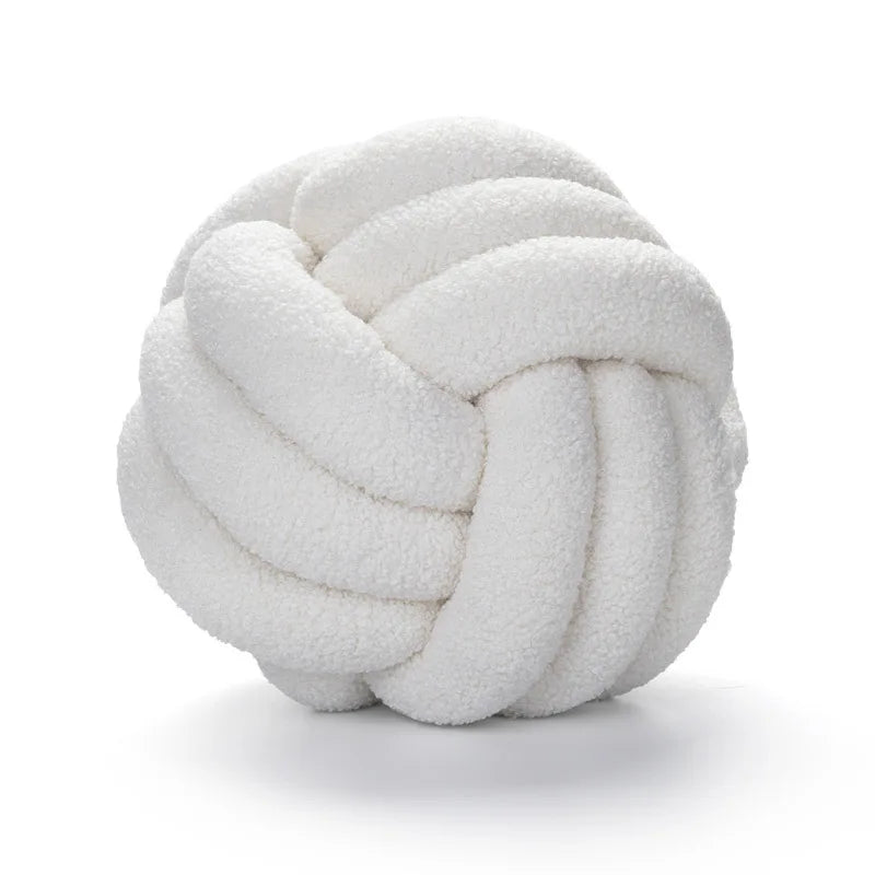 Hand-Knotted Ball Throw Pillow Cushion in Soft Lamb Fleece Clean Vanilla Store