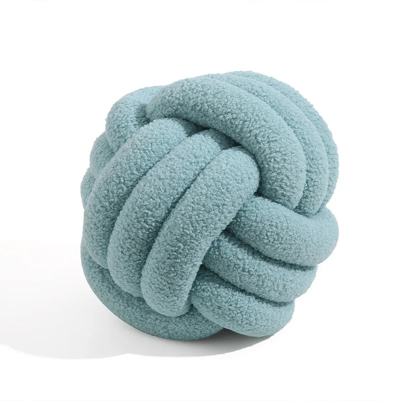Hand-Knotted Ball Throw Pillow Cushion in Soft Lamb Fleece Clean Vanilla Store