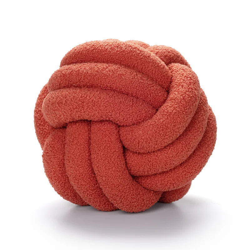 Hand-Knotted Ball Throw Pillow Cushion in Soft Lamb Fleece Clean Vanilla Store