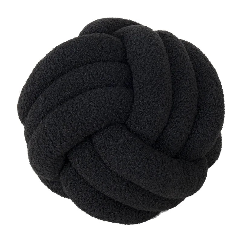 Hand-Knotted Ball Throw Pillow Cushion in Soft Lamb Fleece Clean Vanilla Store