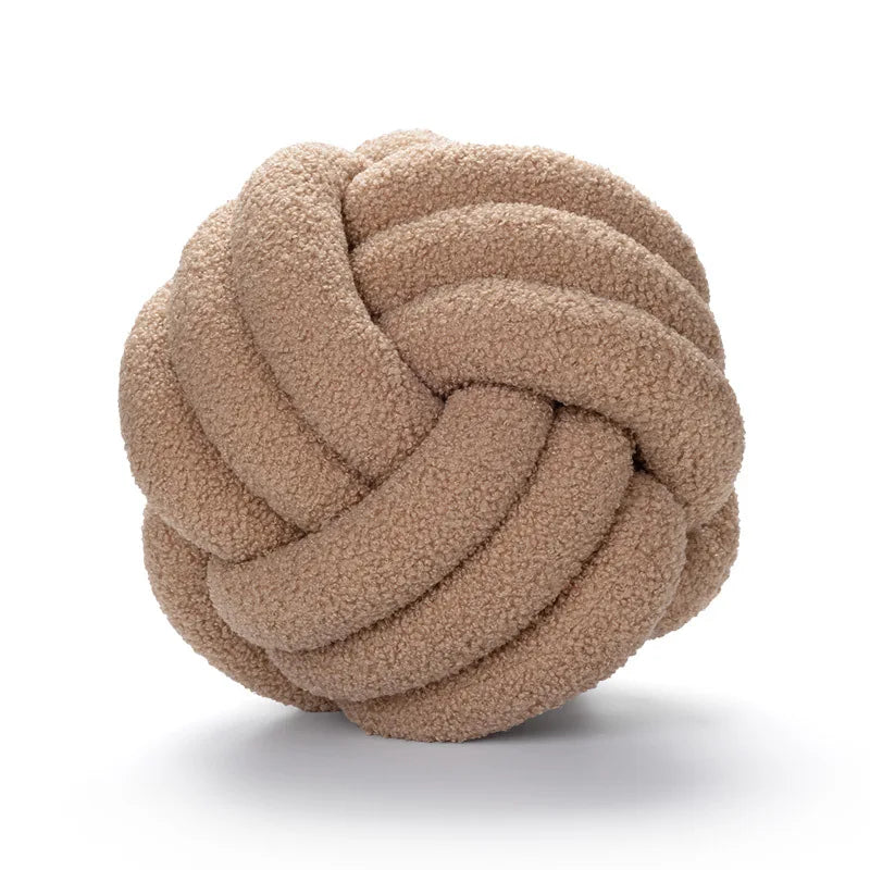 Hand-Knotted Ball Throw Pillow Cushion in Soft Lamb Fleece Clean Vanilla Store
